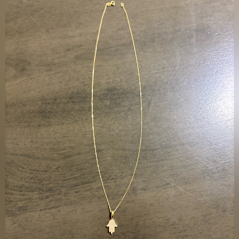 14k Gold Diamond Hamsa Pendant 18 Inch Necklace